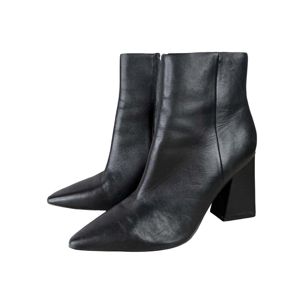 Marc Fisher Black Leather Pointed Toe Block Heel Ankle Boots 5 1/2M